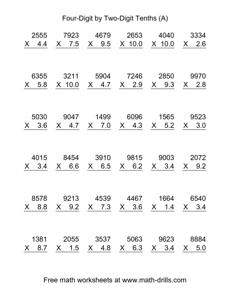 Multiplication Decimals Worksheets Grade 5 5th Grade Multiplying 