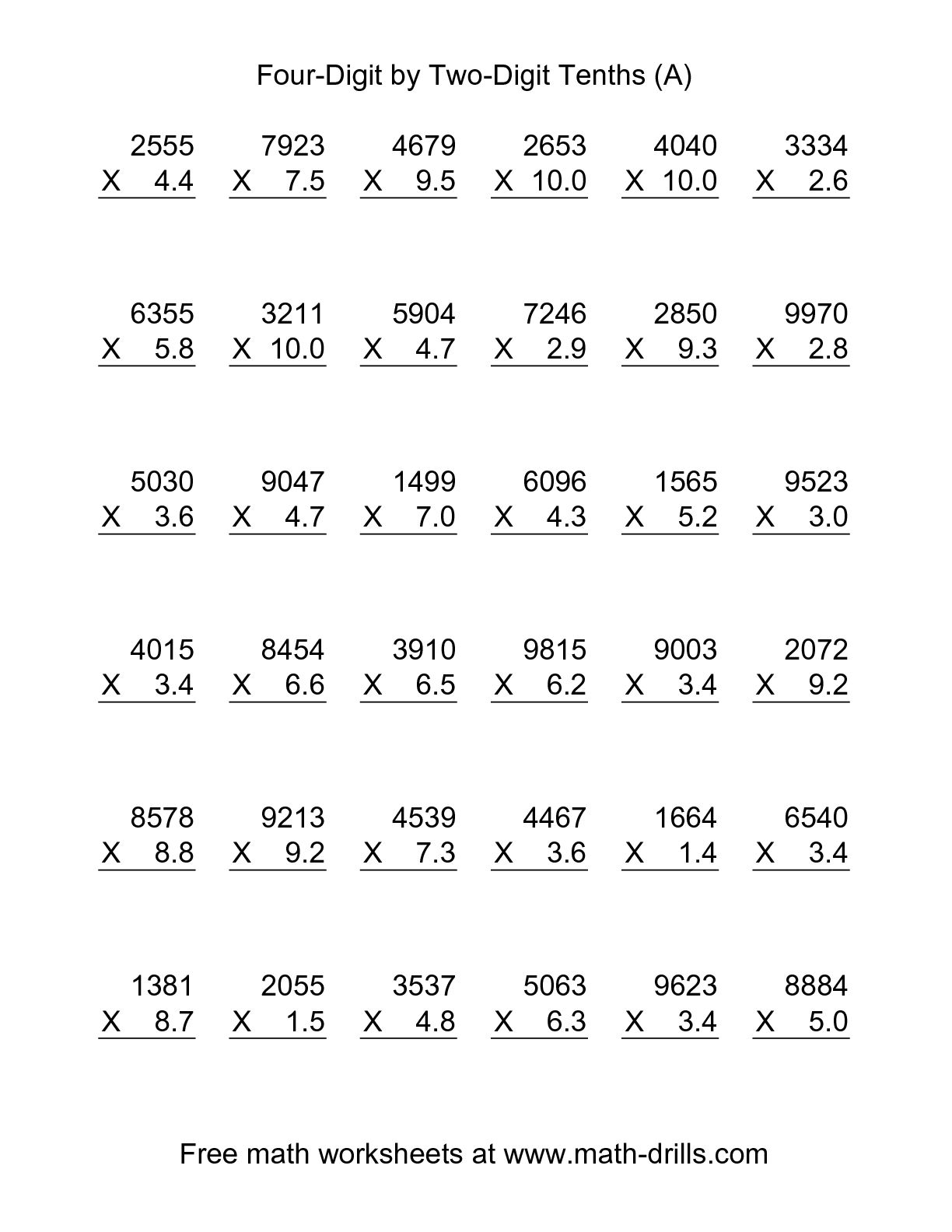 Multiplication Decimals Worksheets Grade 5 5th Grade Multiplying 