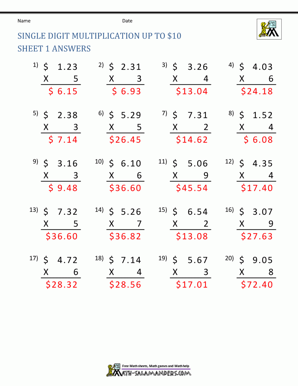 Multiplication Of Decimals Worksheets With Answers Worksheet On 