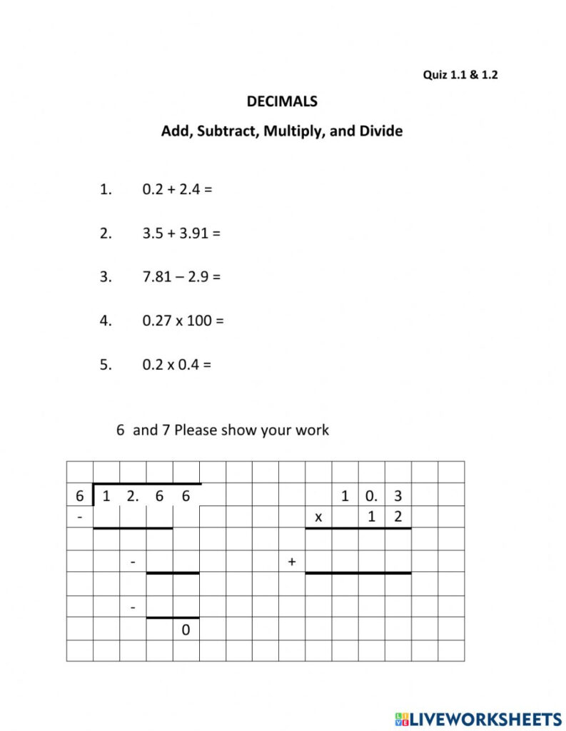 Multiply And Divide Decimals Worksheet Multiply And Divide By 10 100