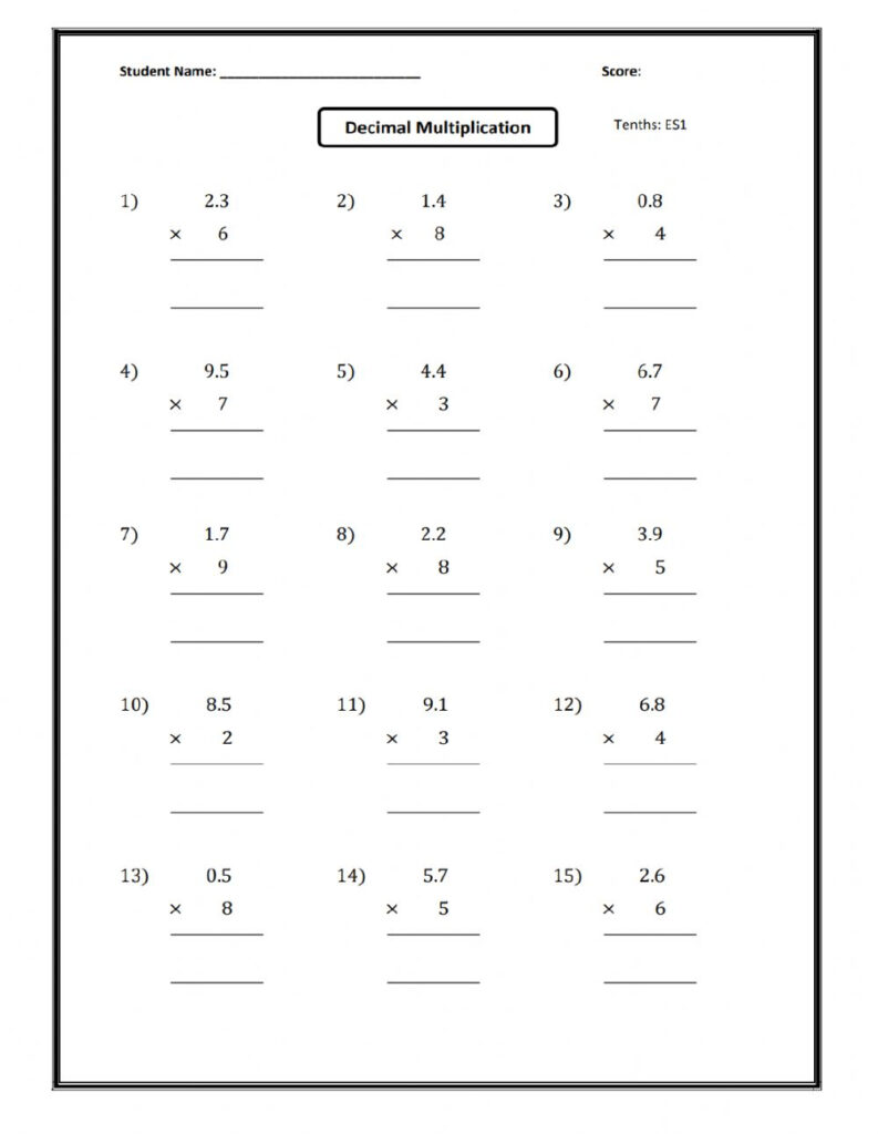 Multiply Whole Numbers By Decimals Worksheet Decimal Worksheets