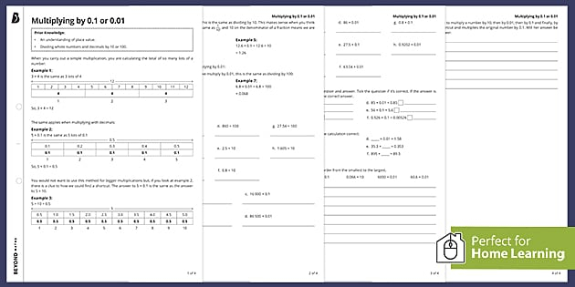  Multiplying By 0 1 And 0 01 Worksheet KS3 Maths Beyond