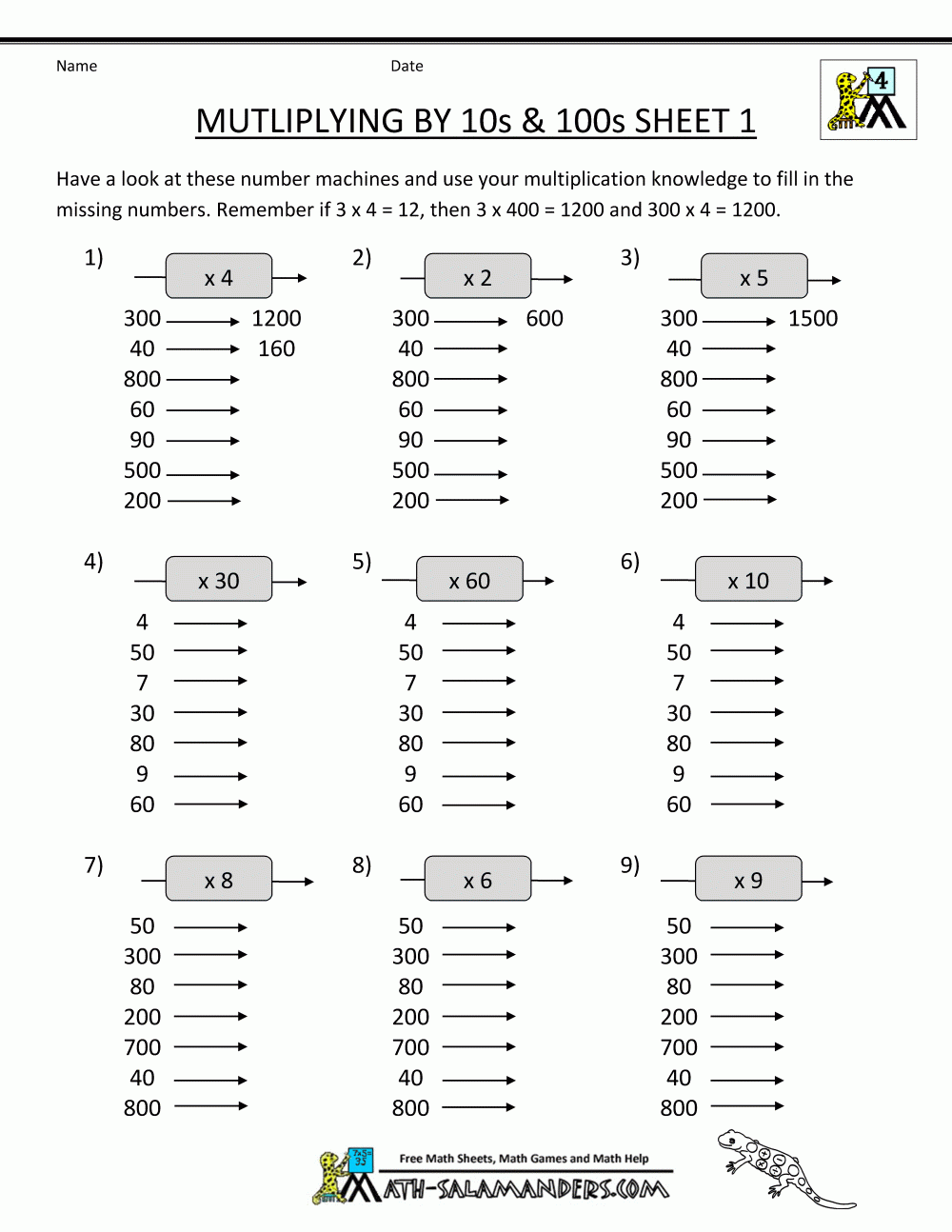 Multiplying By 10 100 And 1000 Worksheet Pdf Worksheet Directory