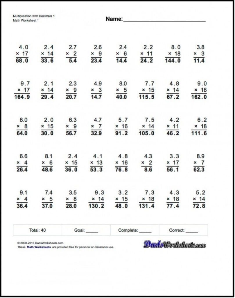 Multiplying Decimals By 10 100 And 1000 Worksheet Db excel