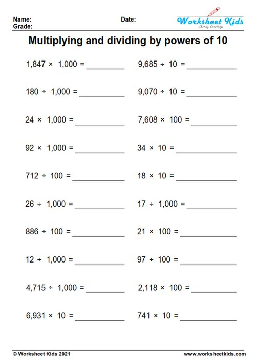 Multiplying Decimals By Powers Of Ten Worksheets Multiplying And 