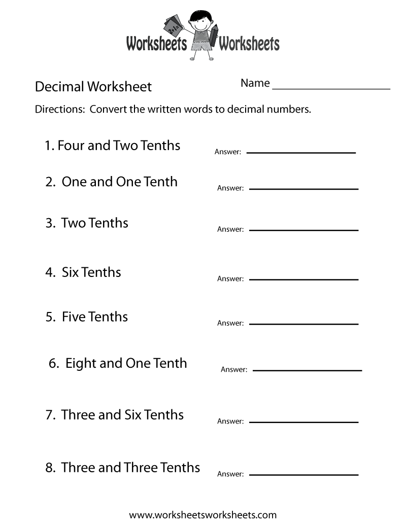 Naming Decimals Worksheets