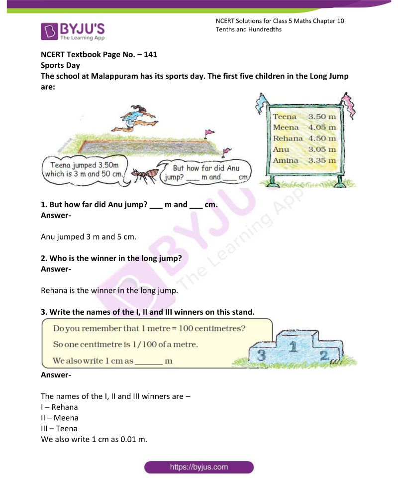 NCERT Solutions Class 5 Maths Chapter 10 Tenths And Hundredths Click 