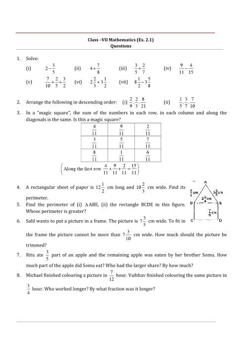 NCERT Solutions For Class 7 Maths Chapter 2 Fractions And Decimals 