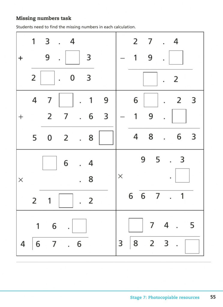 Operations With Decimals Worksheet