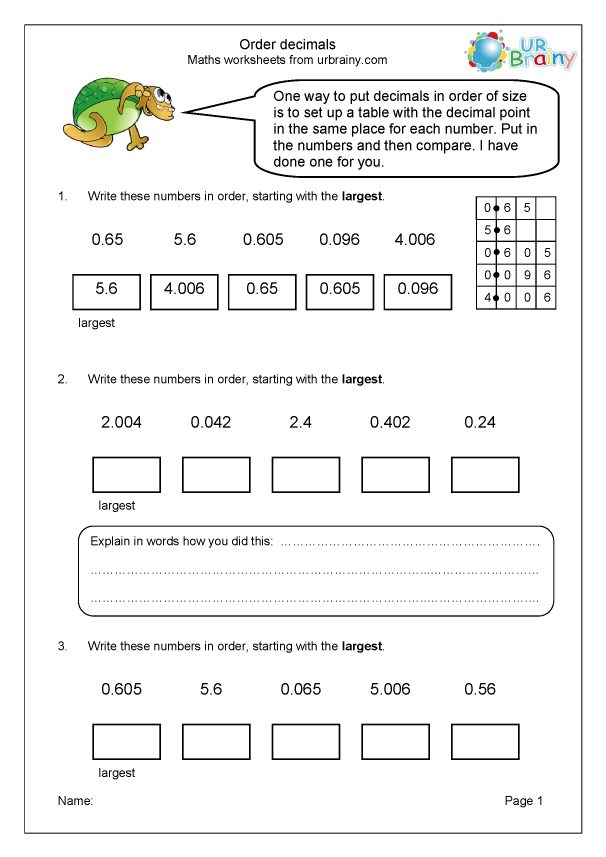 Order Decimals Reasoning Problem Solving Maths Worksheets For Year 5 