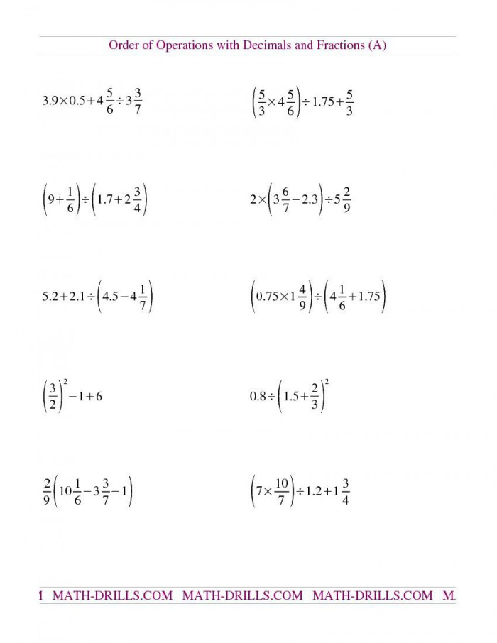 Order Of Operations Fractions Worksheets 99Worksheets