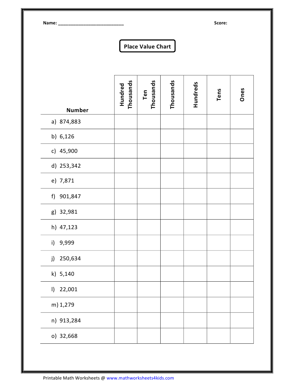 Place Value Chart Worksheet With Answer Key Download Printable PDF 