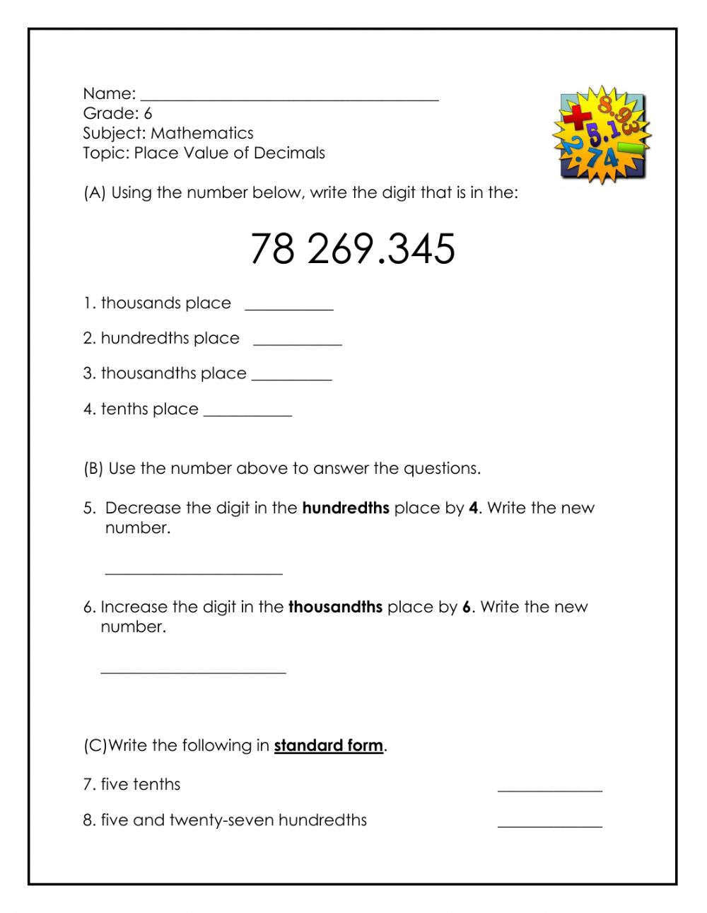 Place Value Decimals Worksheet Ks2 Number Teaching Converting 