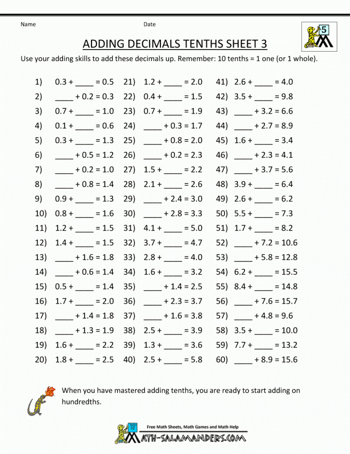 Practice Adding Decimals Worksheets 99Worksheets