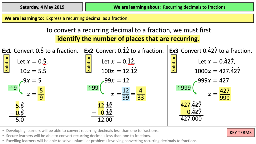 Recurring Decimals To Fractions Worksheet With Answers RachelleTiamo