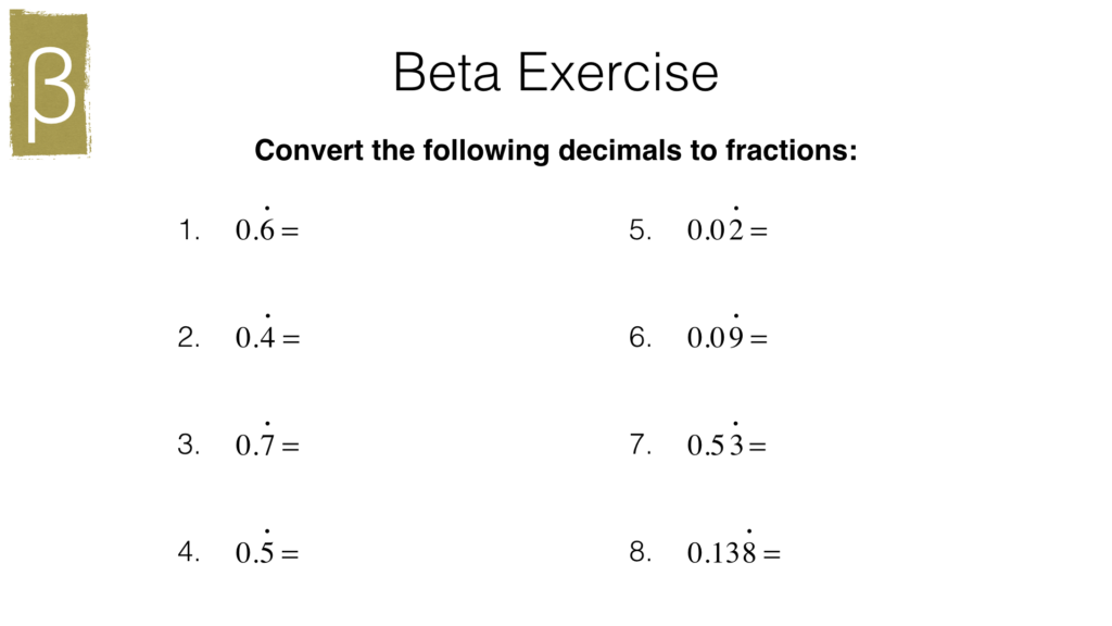 Repeating Decimal To Fraction Worksheet