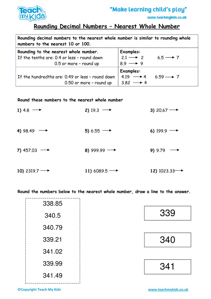 Rounding Decimal Numbers Nearest Whole Number TMK Education