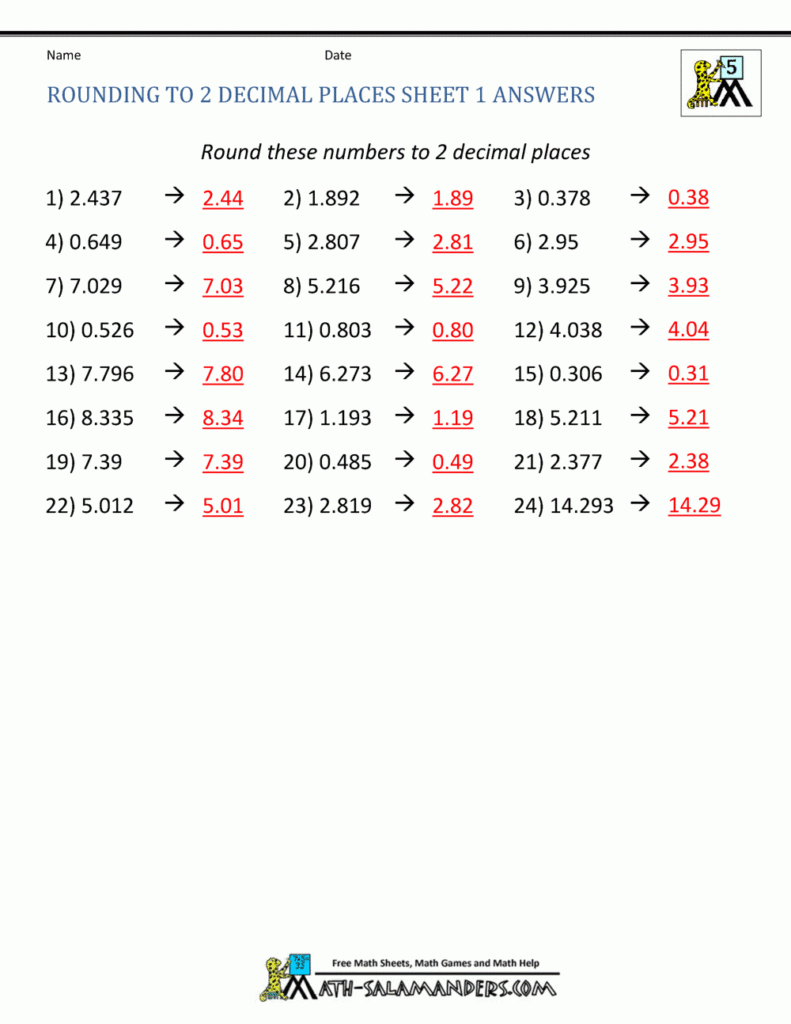 Rounding Decimal Places Rounding Numbers To 2dp