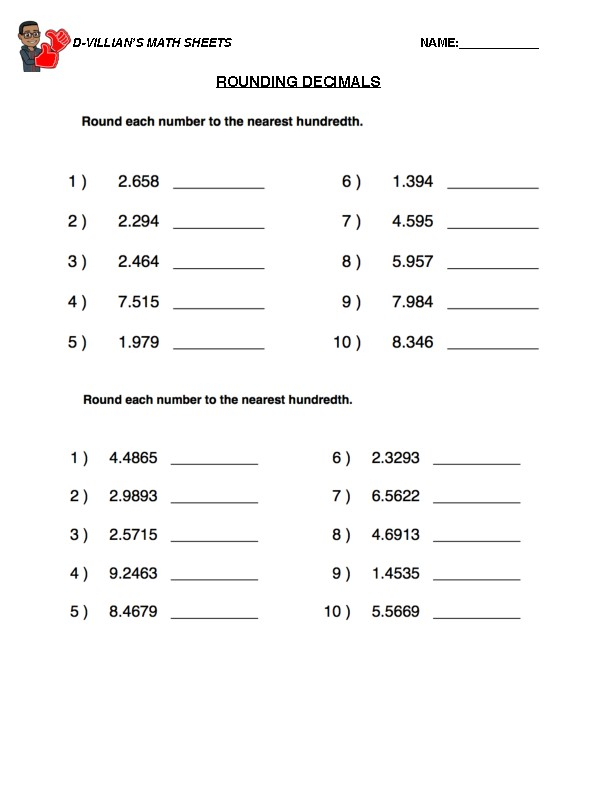 Rounding Decimals hundredths Worksheet With Answer Key TpT