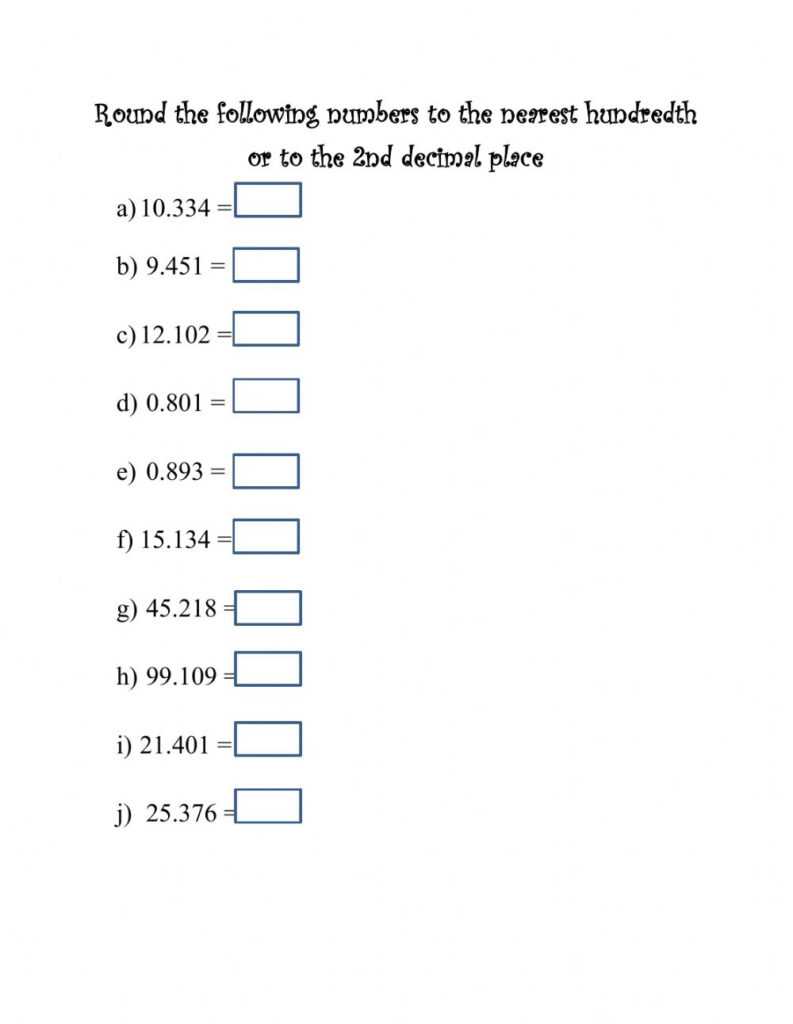 Rounding Decimals To The Nearest Hundredth Or 2nd Decimal Place Worksheet