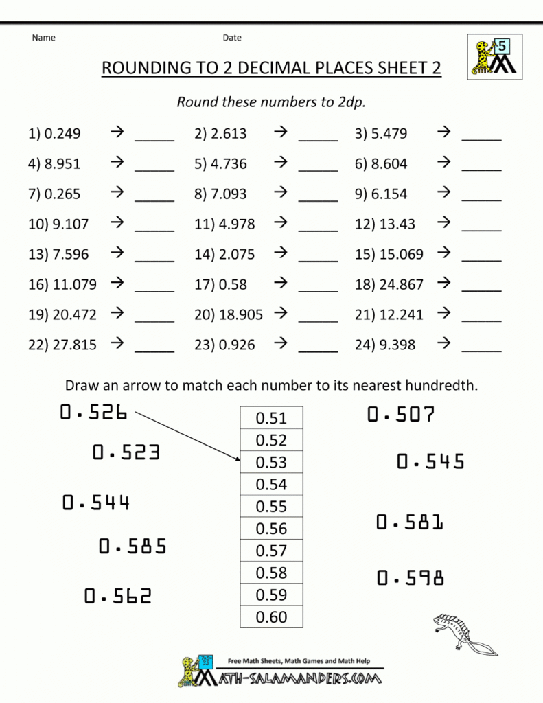 Rounding Decimals Worksheet 5Th Grade Db excel