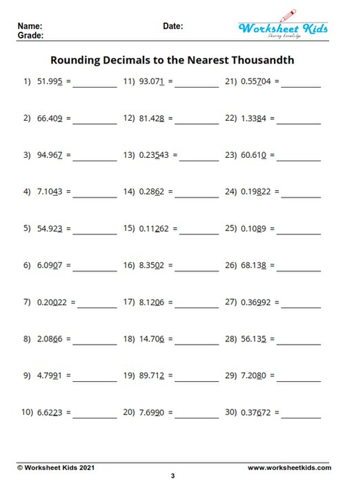 Rounding Decimals Worksheet For 5th Grade With Answer Key Free PDF