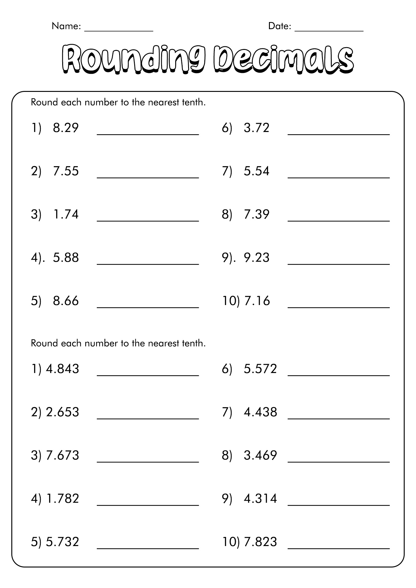 Rounding To 1 Decimal Place Worksheet Kamberlawgroup