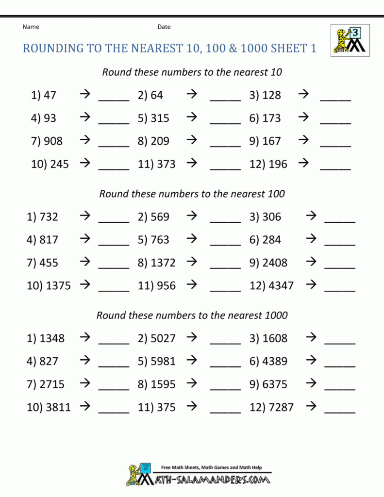 Rounding To The Nearest Thousand Worksheet Rounding Worksheets Math