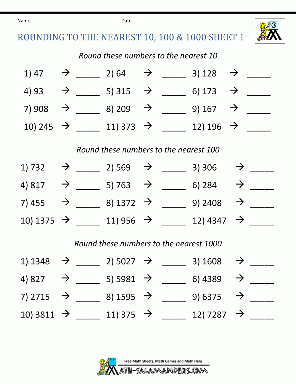 Rounding To The Nearest Thousand Worksheet Rounding Worksheets Math 