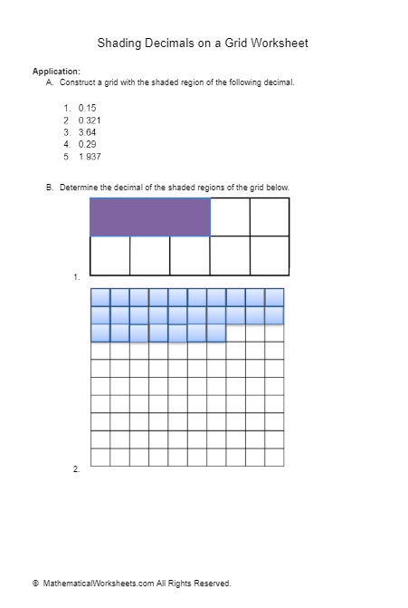 Shading Decimals On A Grid Worksheet Mathematicalworksheets