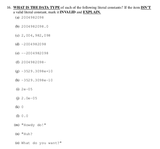 Solved C Programming WHAT IS THE DATA TYPE Of Each Of Th Chegg