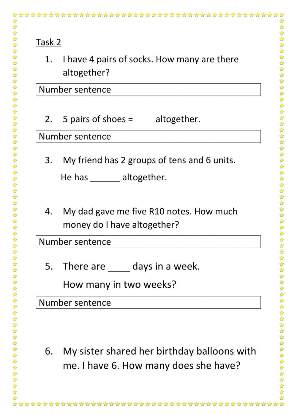 Story Sums Worksheet