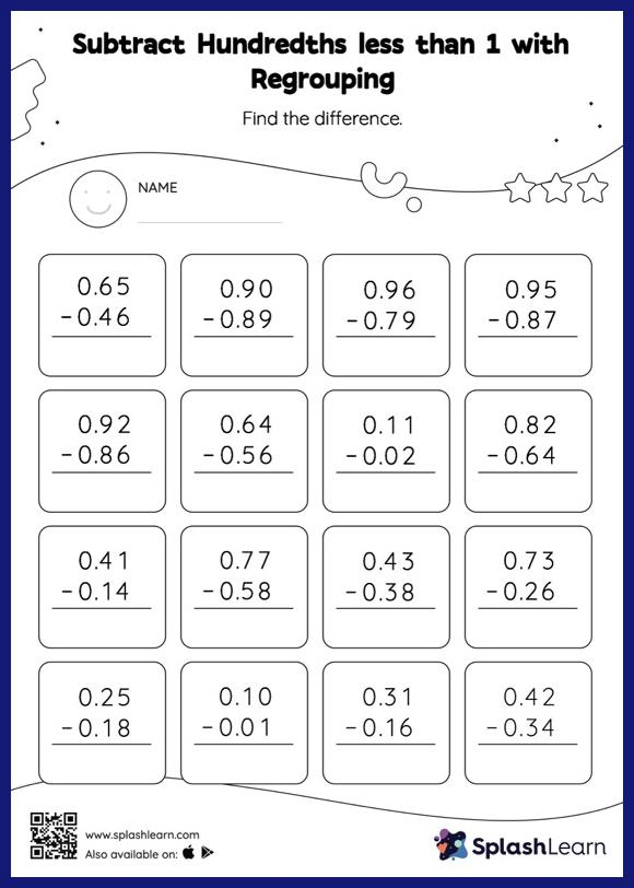 Subtract Decimals With Regrouping Worksheets For 5th Graders Online 