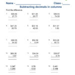 Subtracting Decimals In Columns Worksheet