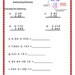 Subtracting Decimals Worksheet