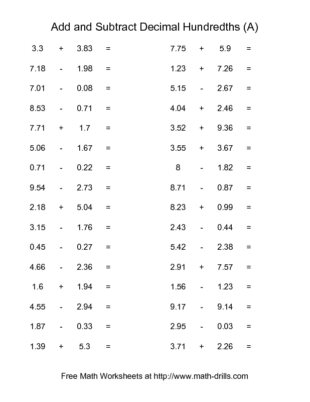 Subtracting Decimals Worksheet Have Fun Teaching Add Subtract Whole 