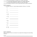 Terminating And Non Terminating Decimals Worksheet