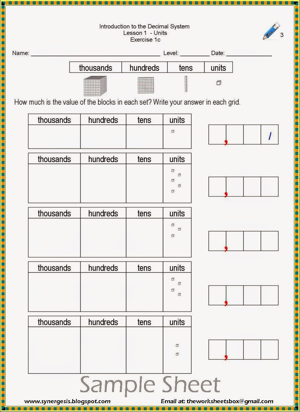 The Worksheets Box Decimal System