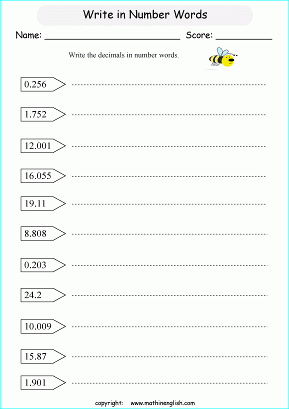 Write These Decimal Words Up To Thousandths Given The Decimal Numerals 