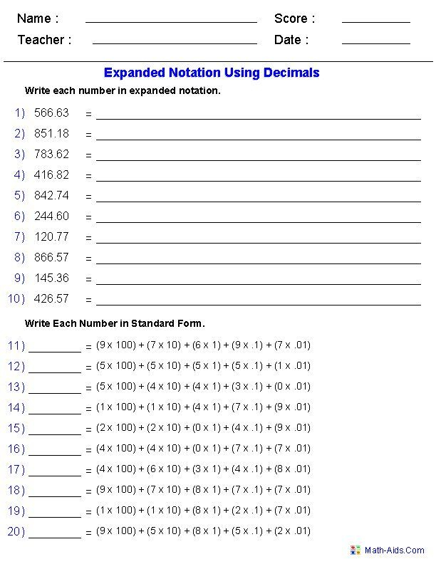 Writing Decimals In Expanded Notation