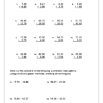 Written Subtraction Of Decimals Subtraction Maths Worksheets For Year