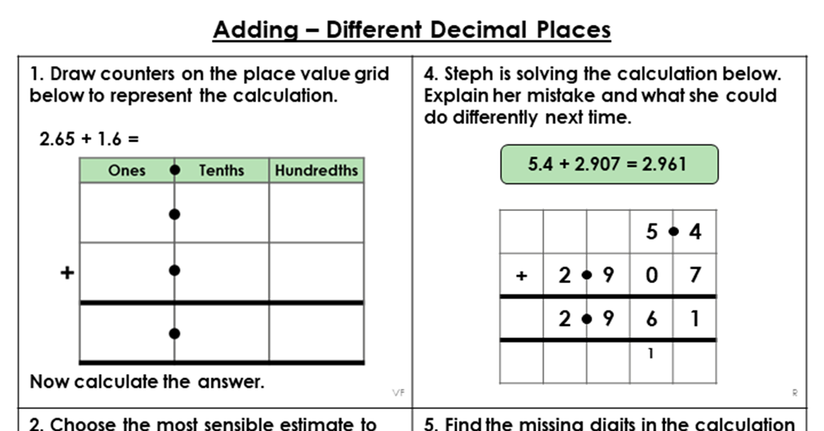 Year 5 Adding Different Decimal Places Lesson Classroom Secrets 