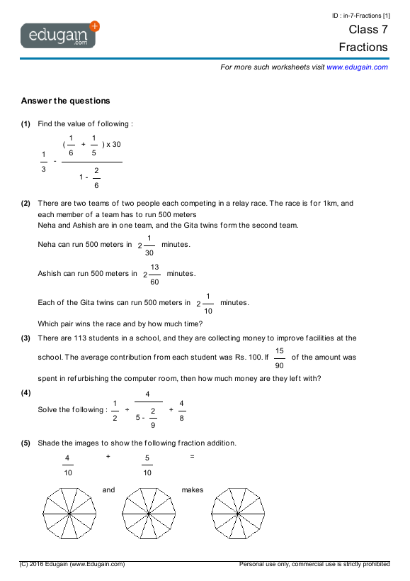 Year 7 Maths Worksheets Fractions Thekidsworksheet